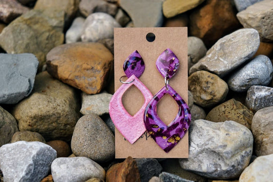 'Pink Purple Floral' Double Marquise with Cutout - Stainles Steel Posts