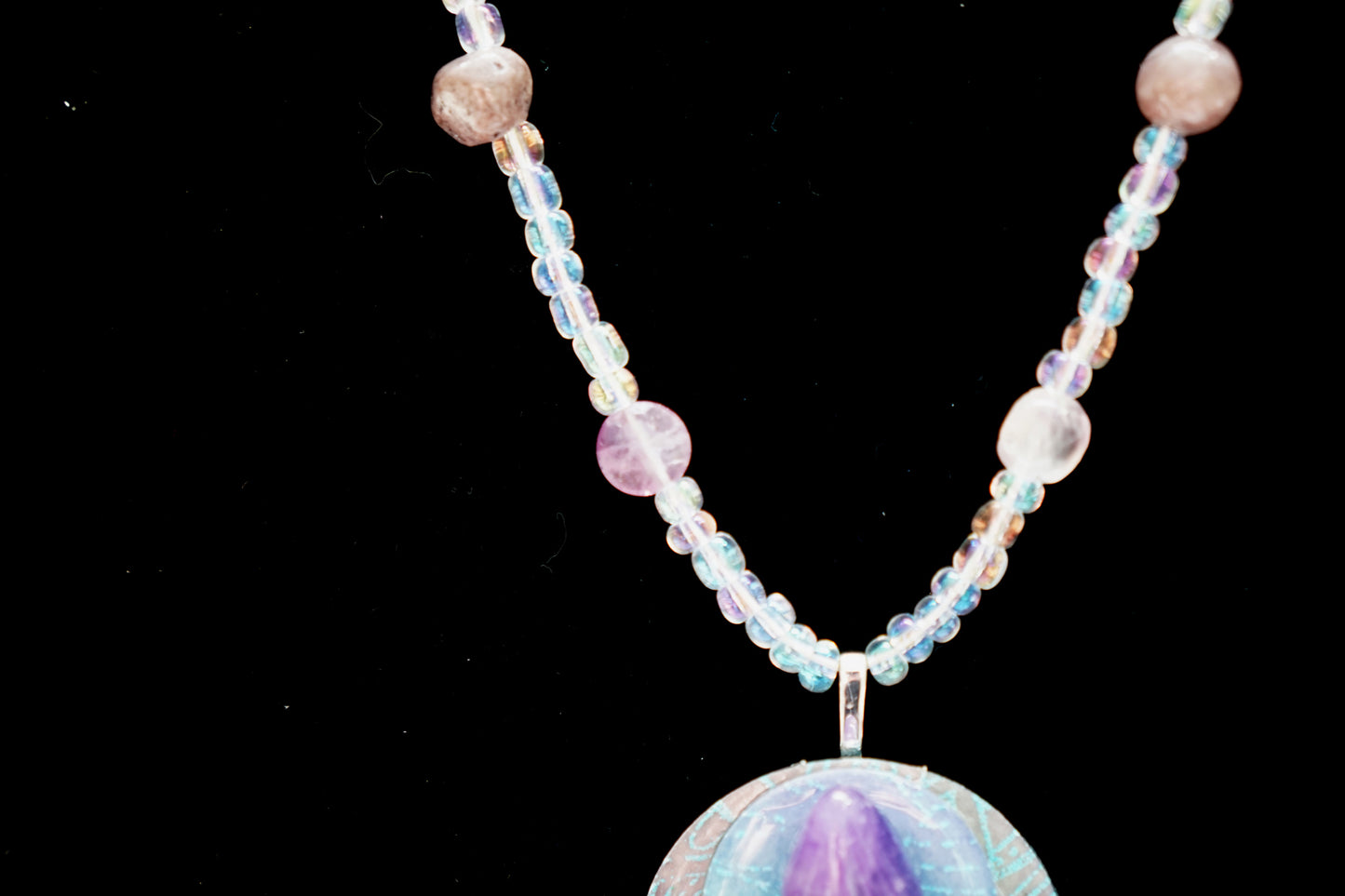 Amethyst Medallion Watercolor Curio Necklace | Gemstone Beaded Necklace