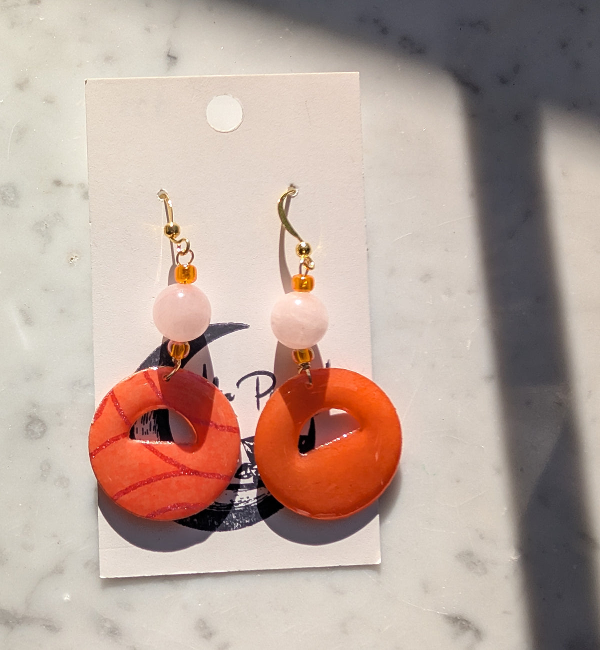 Orange Round Cutout Swirls | Rose Quartz | Gold-tone Earwire