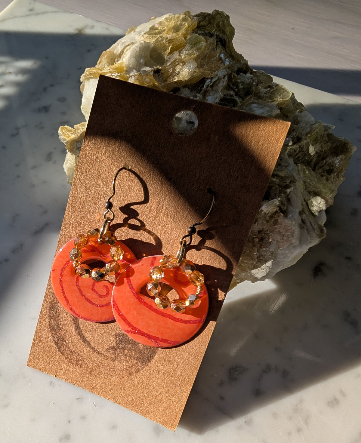 Orange Swirl | Sparkle Crystal Accents | Antique-tone Earwire