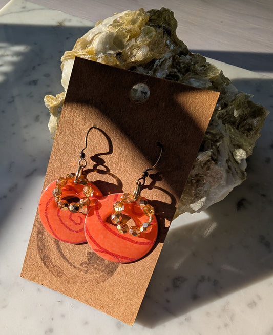 Orange Swirl | Sparkle Crystal Accents | Antique-tone Earwire
