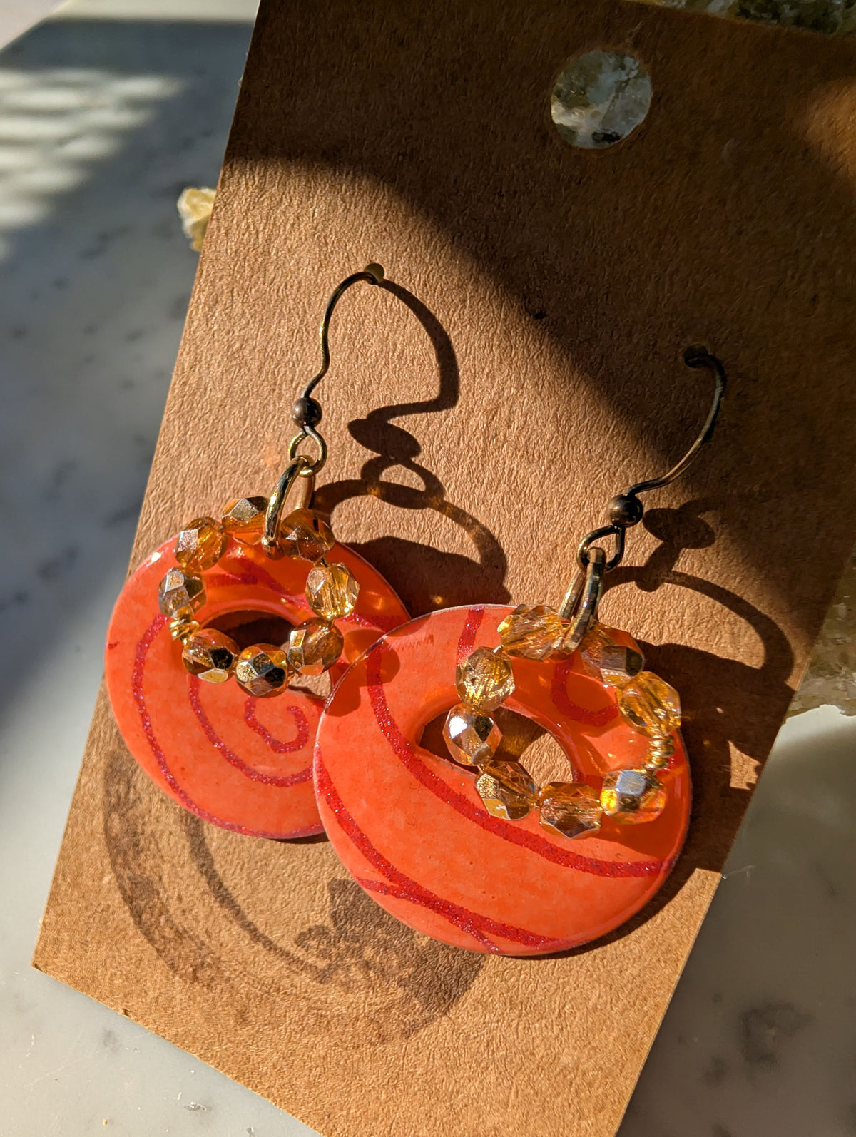 Orange Swirl | Sparkle Crystal Accents | Antique-tone Earwire