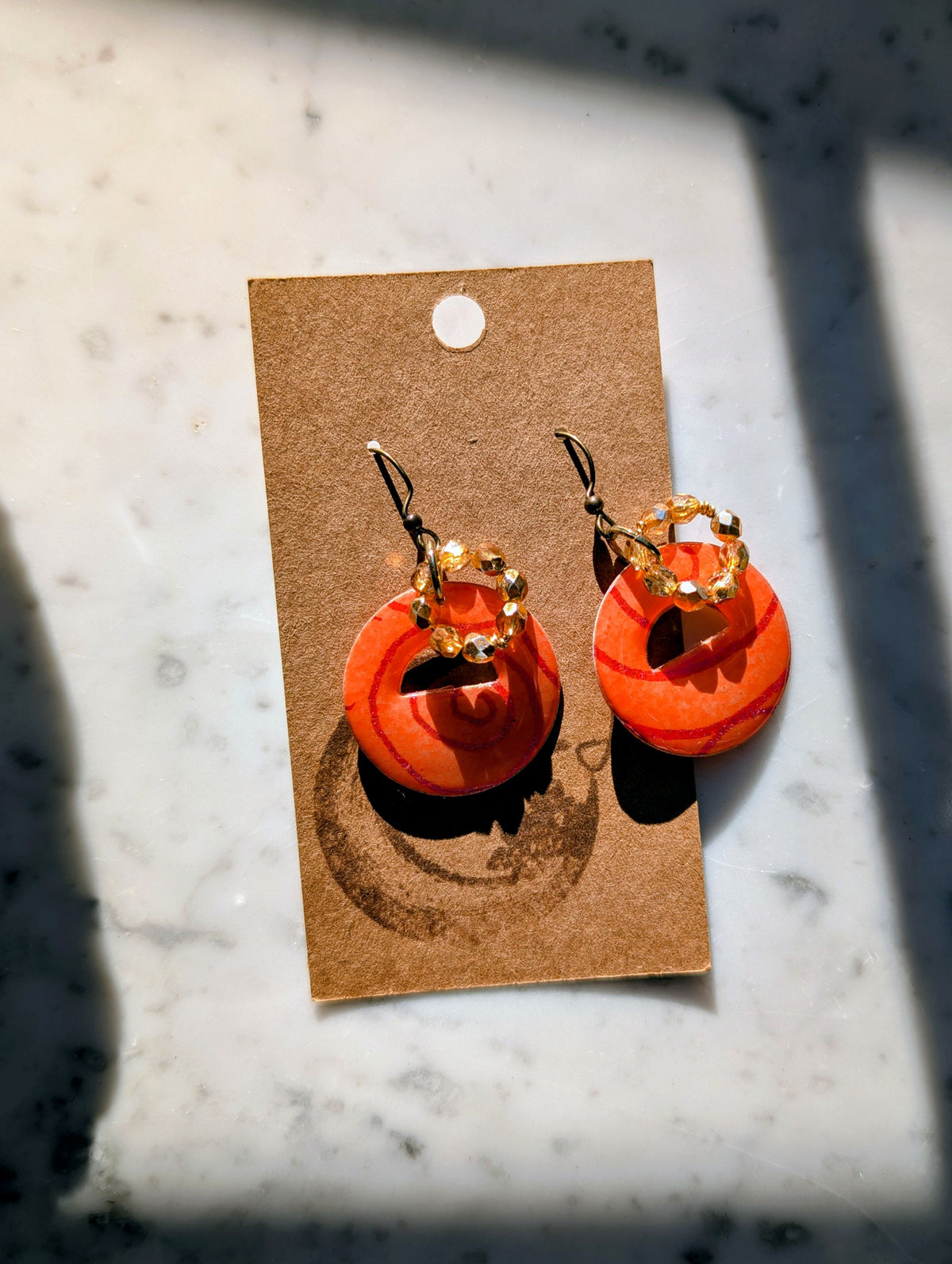 Orange Swirl | Sparkle Crystal Accents | Antique-tone Earwire