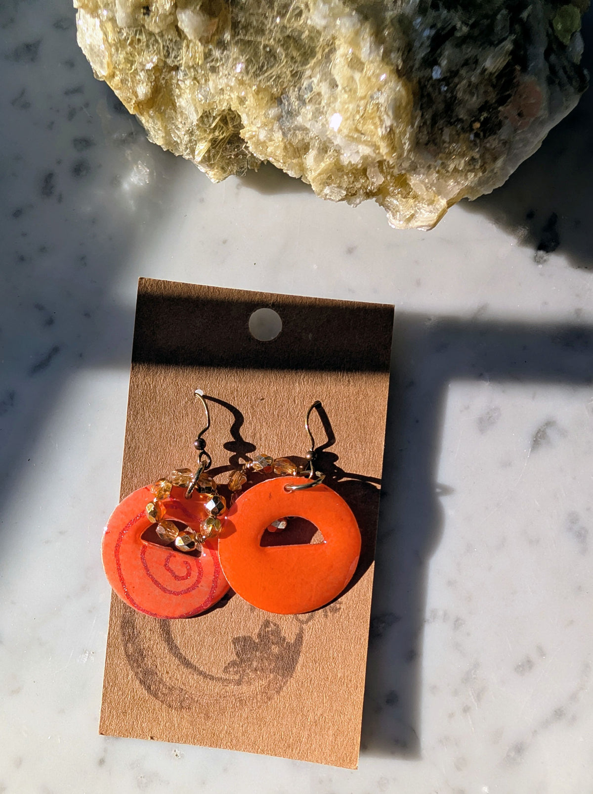 Orange Swirl | Sparkle Crystal Accents | Antique-tone Earwire
