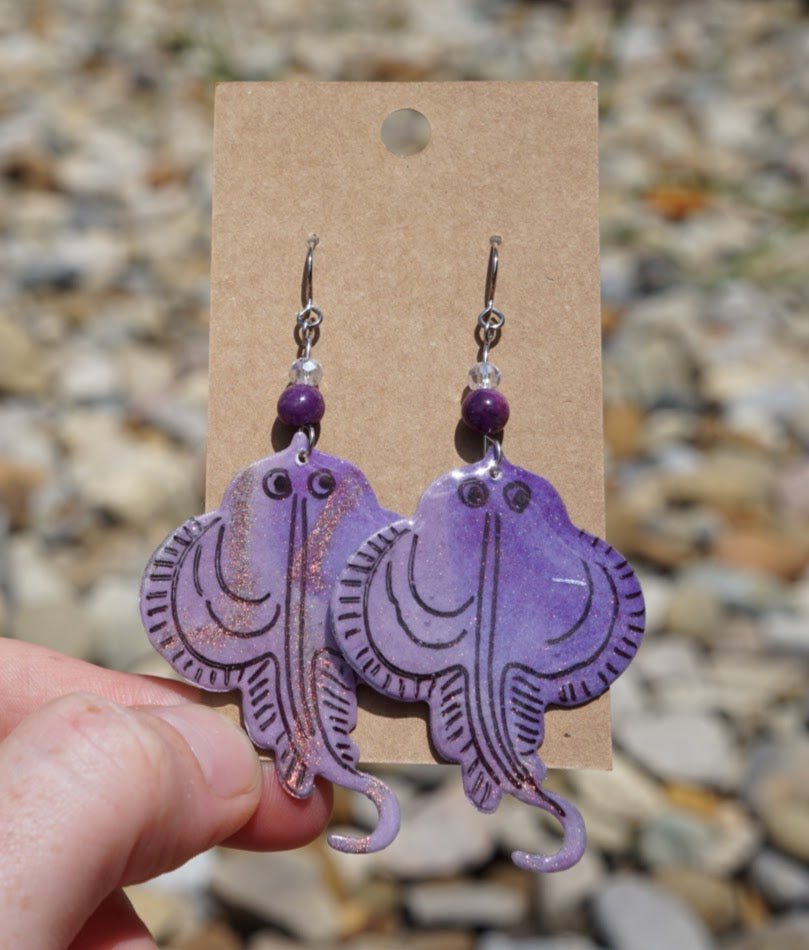 Stingray! (Purple Copper) with Purple & Faceted Bead - Stainless Steel Hooks