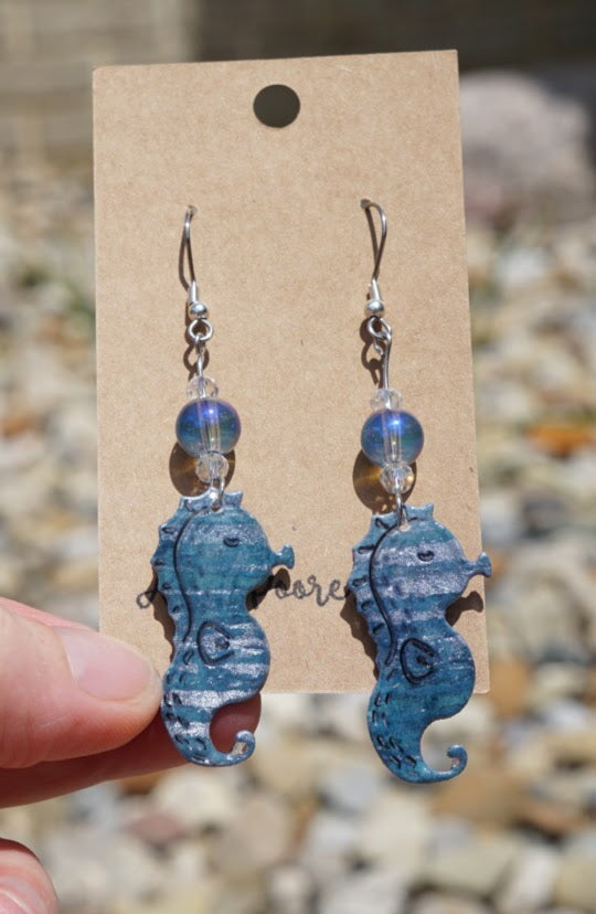 Seahorse! Long Dangle with Beads - Stainless Steel Hooks