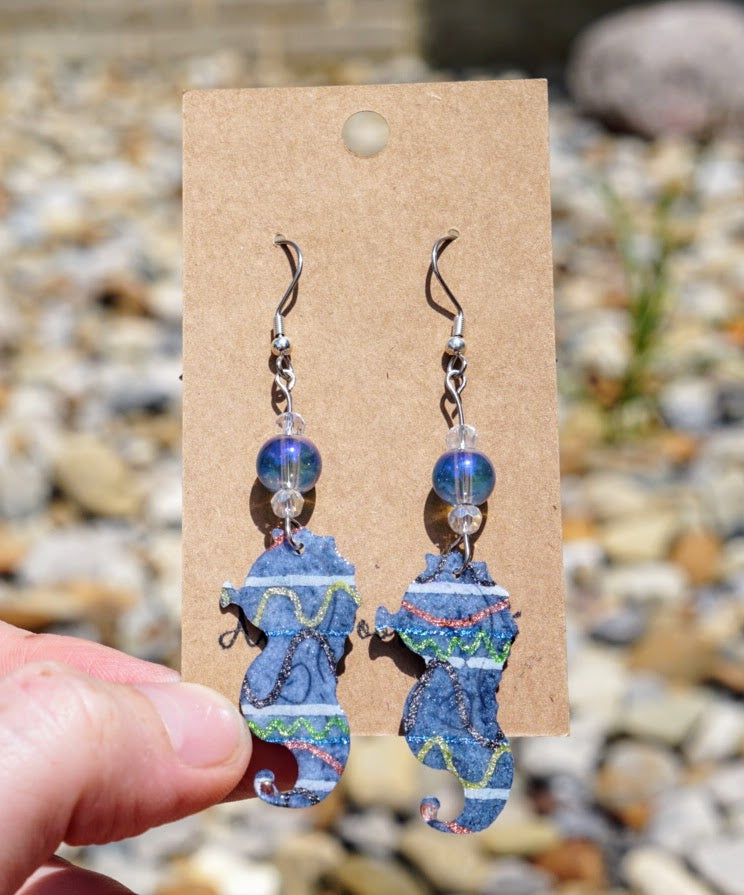 Seahorse! Long Dangle with Beads - Stainless Steel Hooks