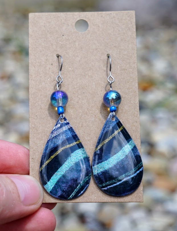 Sparkle 'Agate' Teardrops with Beads - Stainless Steel Hooks