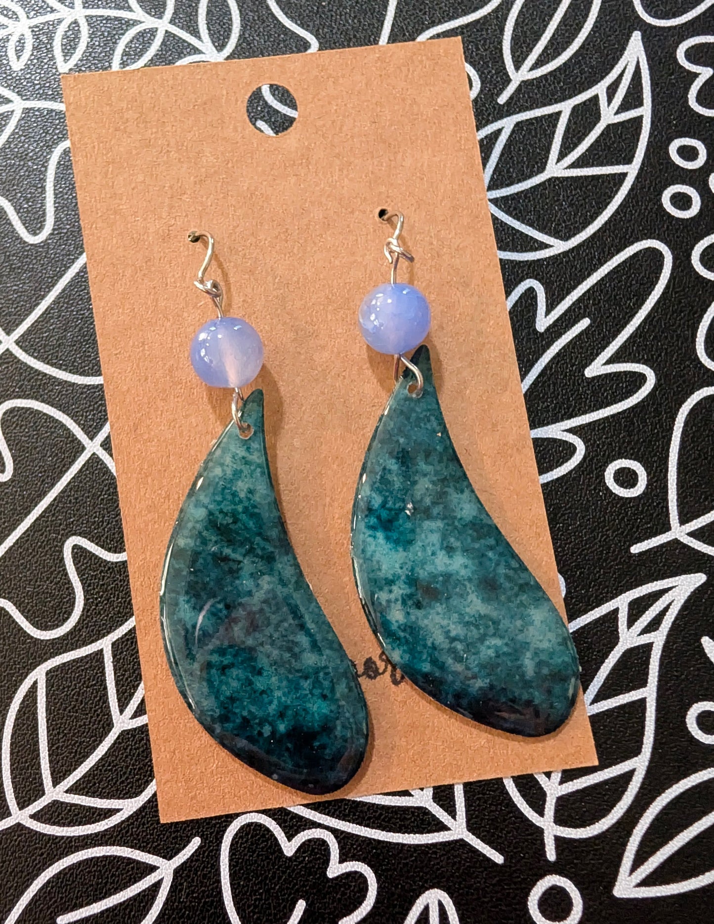 'Pebble' Bean Shaped with Blue Agate Bead - Stainless Steel Hook (2)