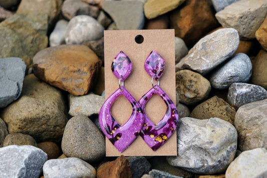 'Pink Purple Floral' Double Marquise with Cutout - Stainles Steel Posts