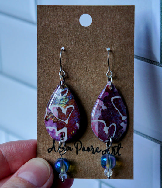 'Cosmic Hearts' Teardrop with Aurora Glass Bead - Titanium Hooks