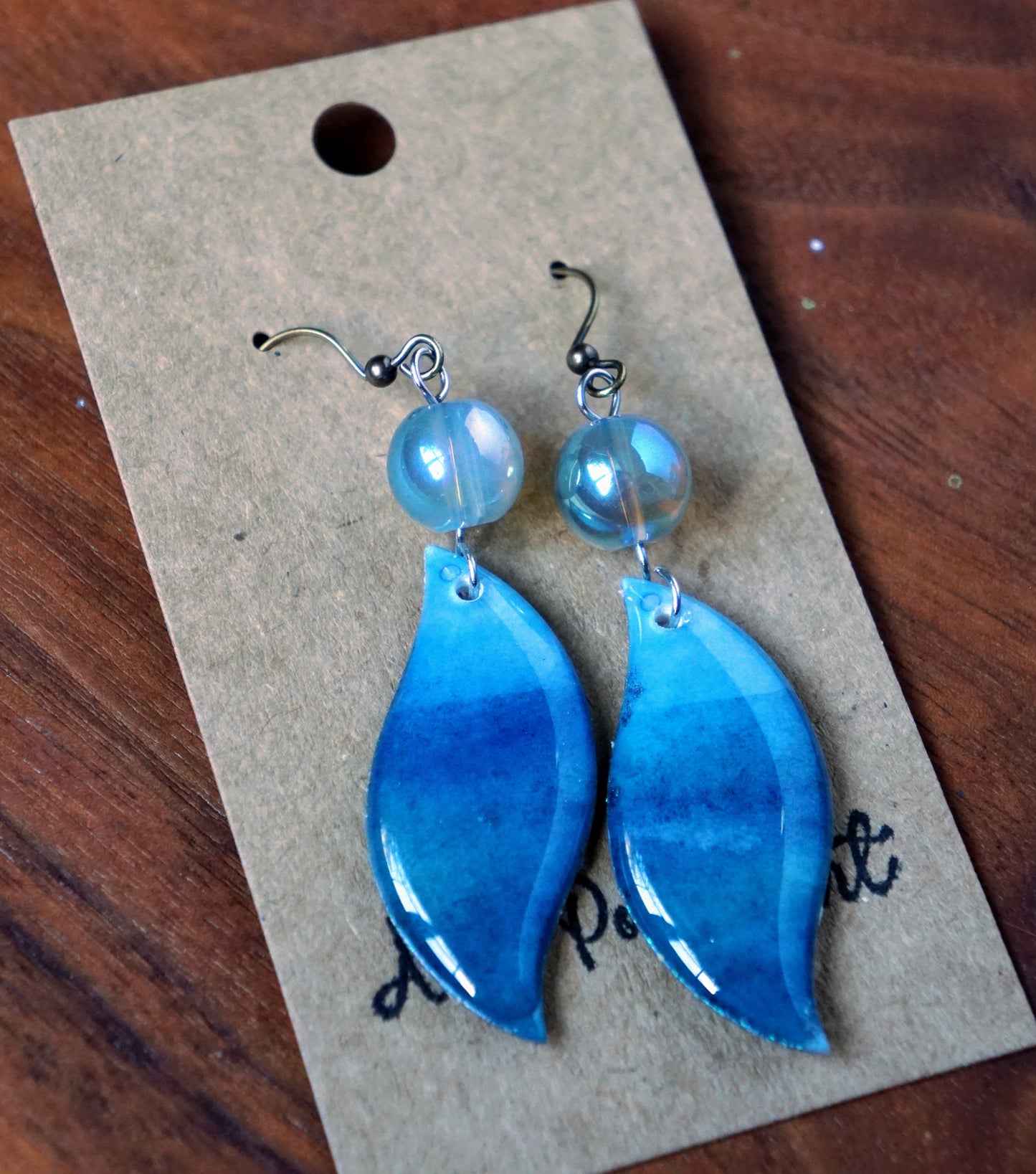 'Ocean Horizon' Dangle with Aurora Blue Bead - Plated Brass Hooks