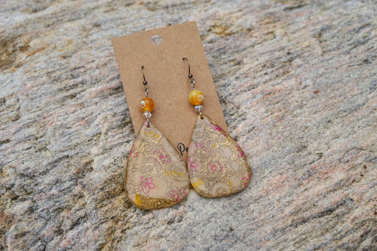 Yellow Teardrops - Fire Agate Bead - Plated Brass Hooks