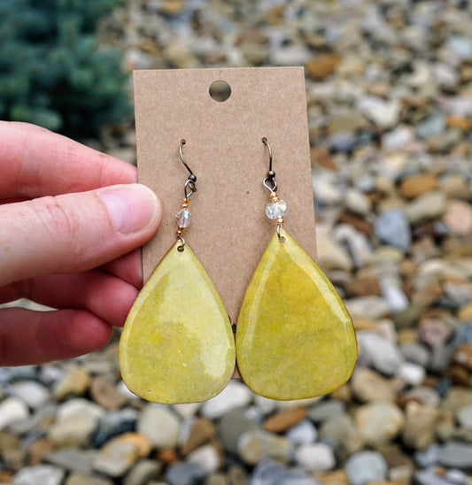 Yellow Teardrops - Bicone Bead - Plated Brass Hooks