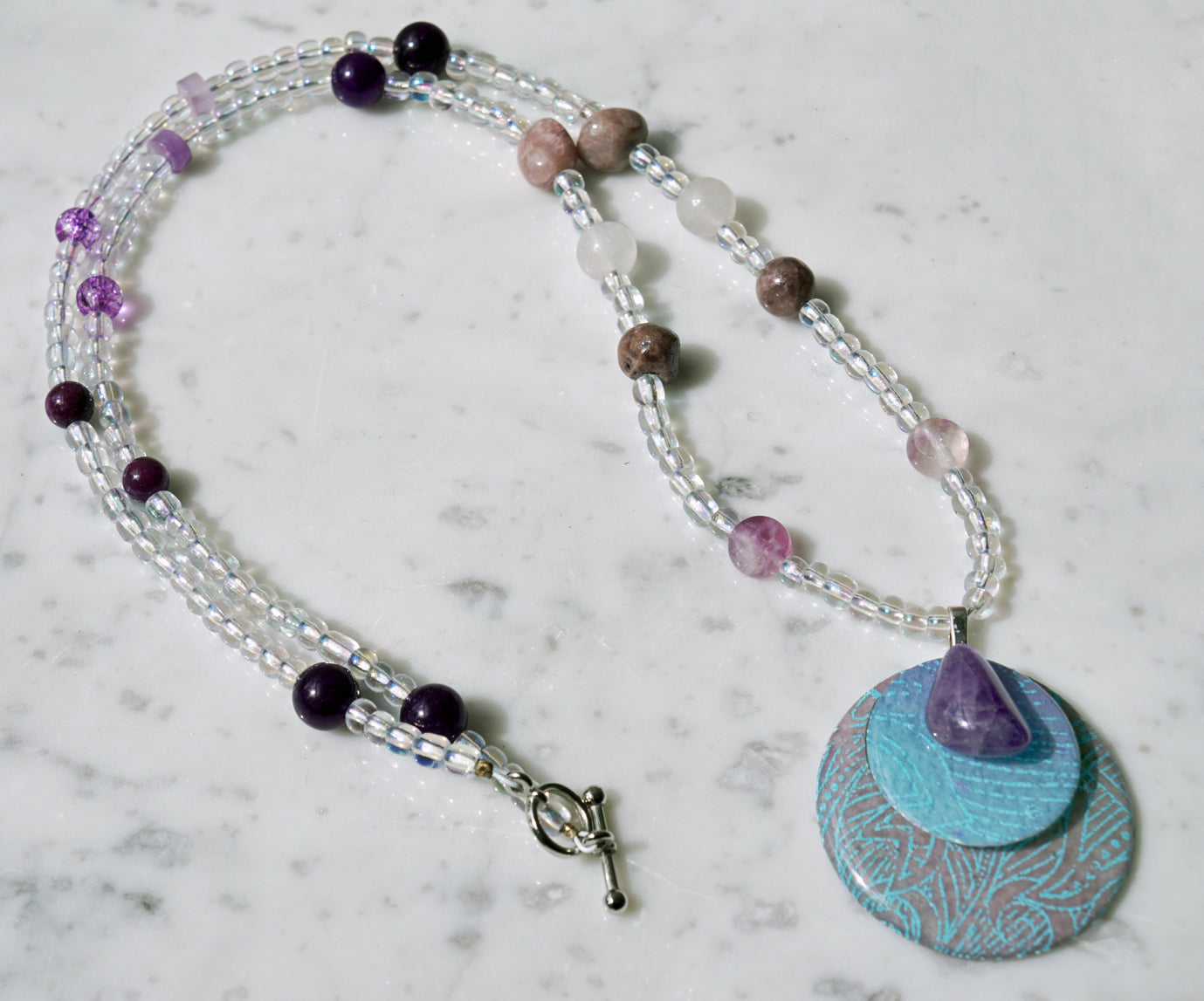 Amethyst Medallion Watercolor Curio Necklace | Gemstone Beaded Necklace