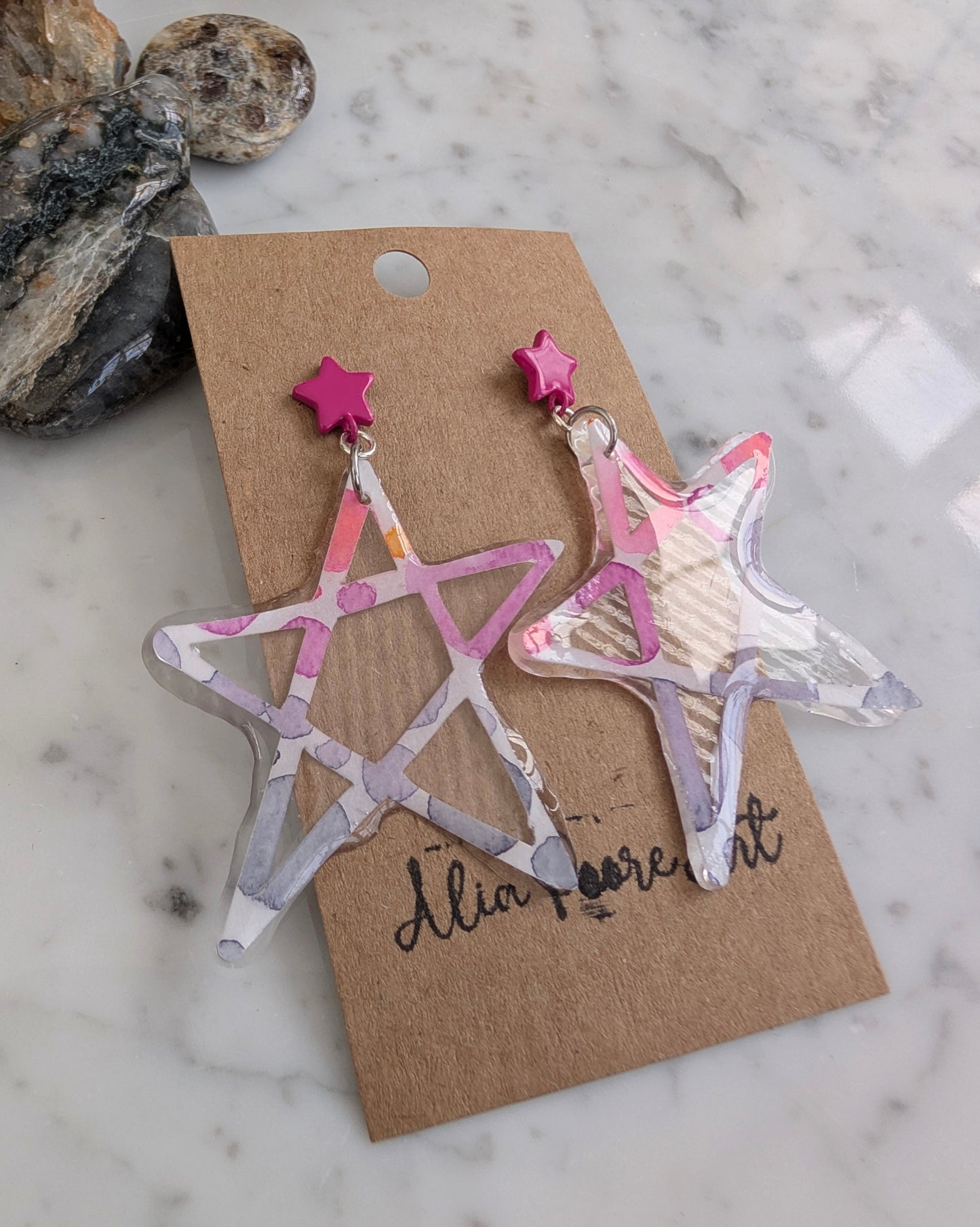 Textured Star with Pink Enameled Steel Post