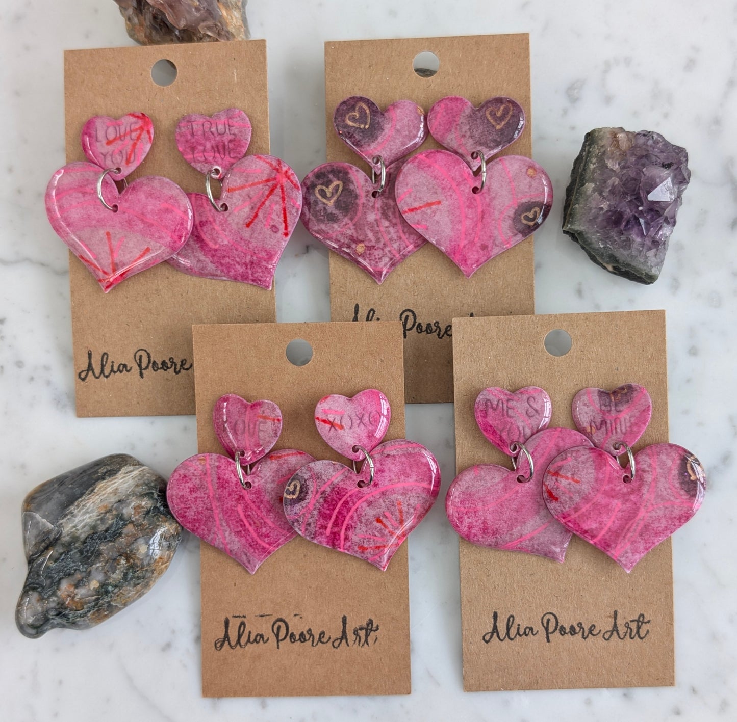 Double Heart Watercolor Dangles