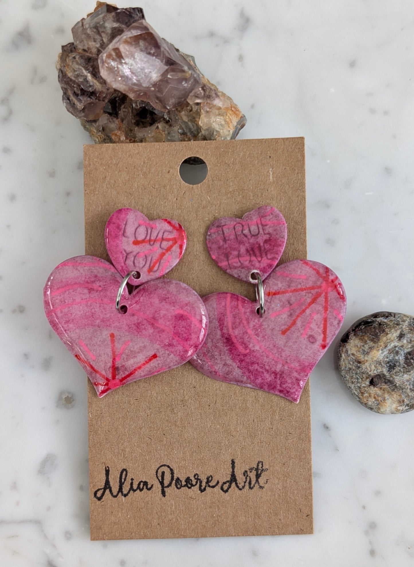 Double Heart Watercolor Dangles