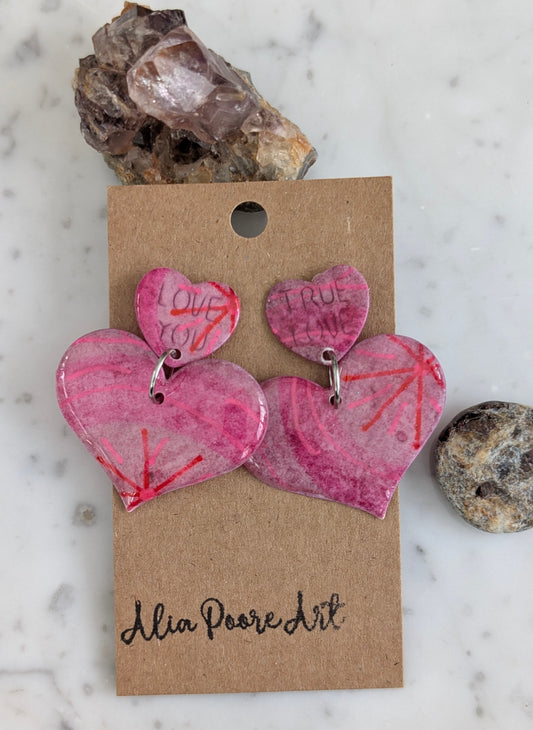 Double Heart Watercolor Dangles