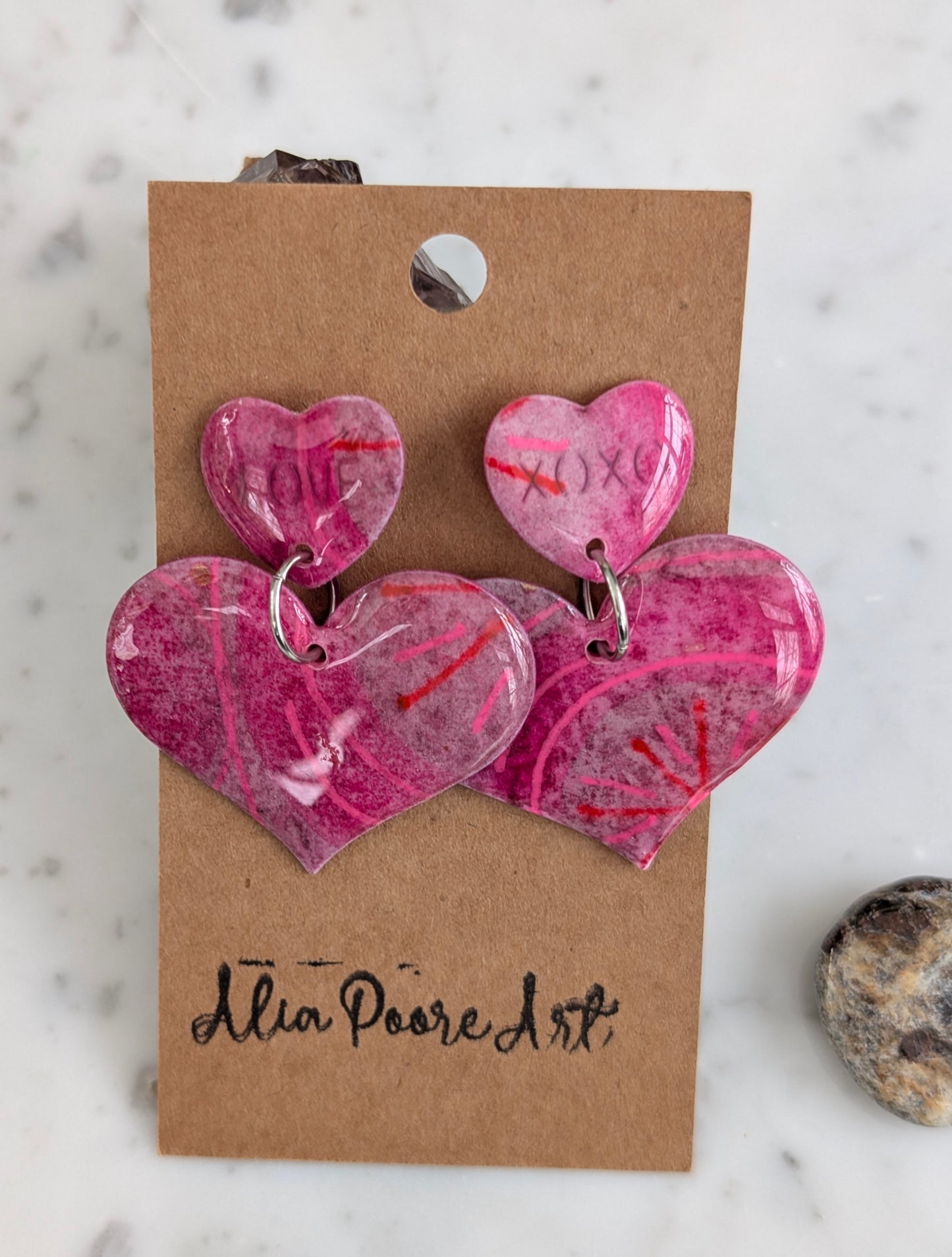 Double Heart Watercolor Dangles