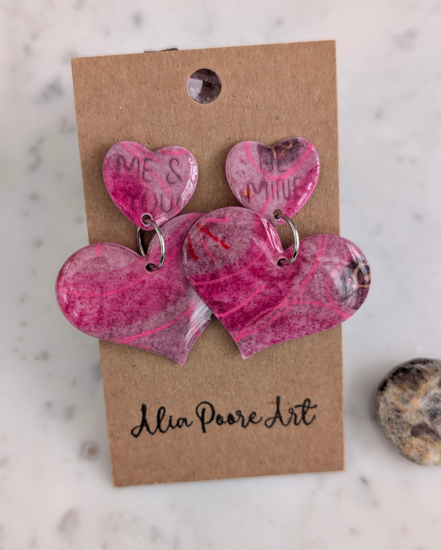 Double Heart Watercolor Dangles