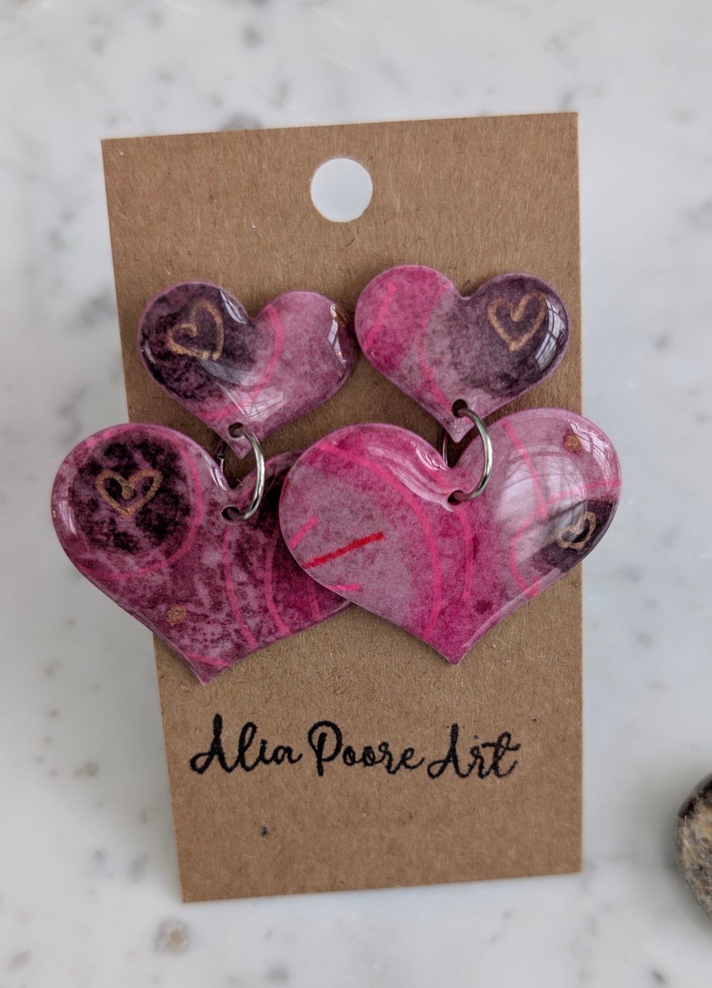 Double Heart Watercolor Dangles
