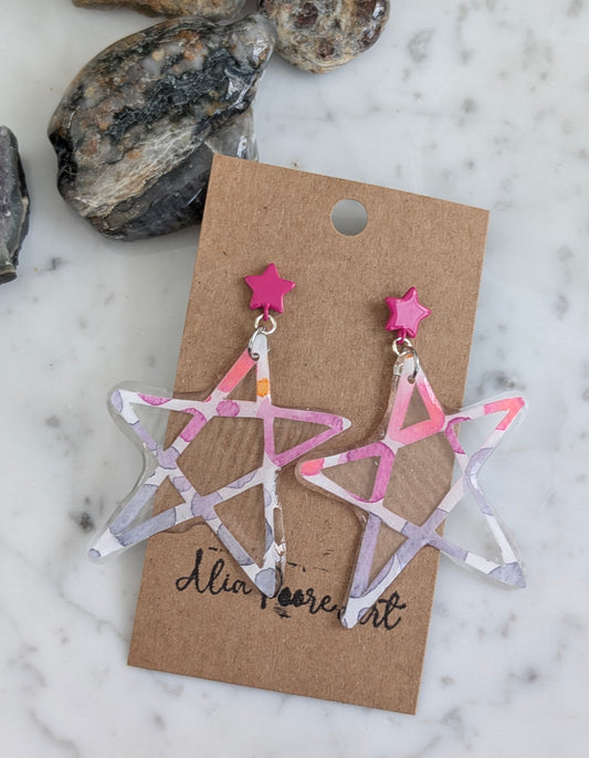 Textured Star with Pink Enameled Steel Post