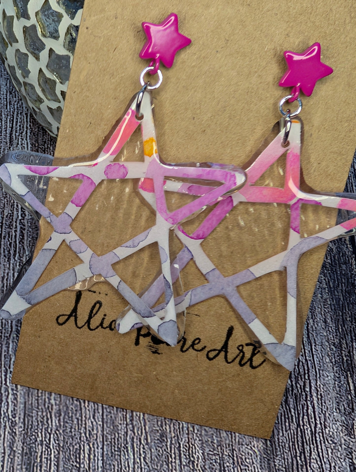 Textured Star with Pink Enameled Steel Post